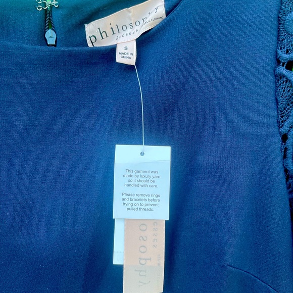 Philosophy NWT Dress navy blue with crochet sleeves size S - Picture 13 of 13